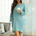 thumbnail image 6 of Elainilye Fashion Womens Dress Long Sleeve Round Neck Solid Bandage Casual Dress Vacation Dress,Green, 6 of 9