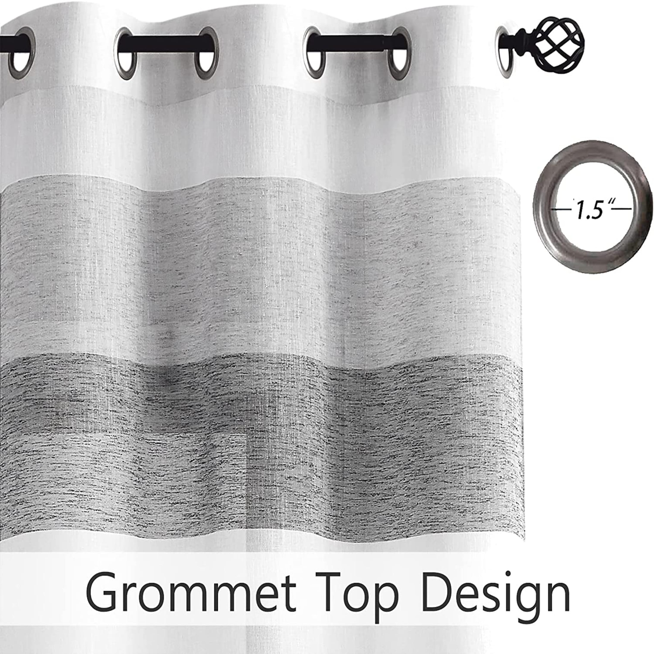 Uptown Home Gray Charcoal Color Block Rustic Window Sheer Curtain Panel for Bedroom/Living Room Linen Texture Farmhouse Drapes, Grommet Top, 40"x84"x2