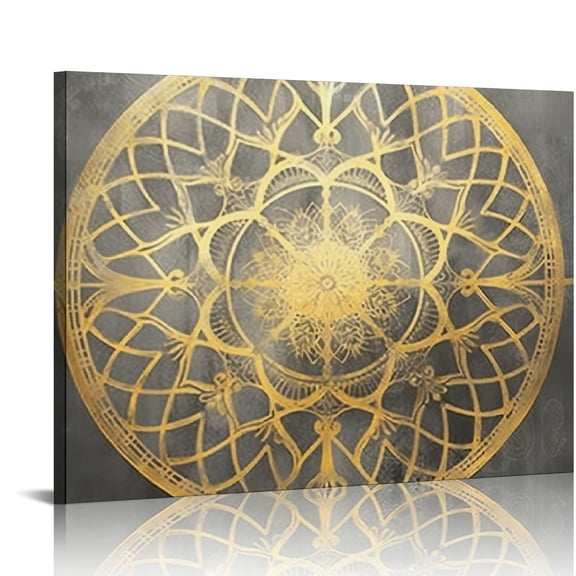 ONETECH  Vintage Flowers Pattern Canvas Prints Wall Art Abstract Yellow Boho Floral Geometric Mandala Rustic Paintings Pictures Modern Stretched and Framed Home Decor for Living Room Bedroom