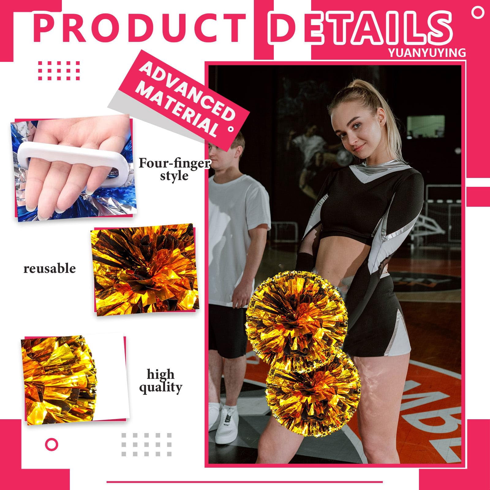 14 Pcs Cheerleading Pom Poms, Cheerleader Pompoms with Four Finger Payment,Fit for Team Spirit Sports Dance Cheering