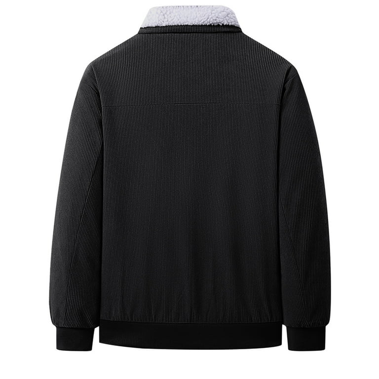 PiGOGI Men's Solid Color Long Sleeve Lapel Zipper Cardigan Thick