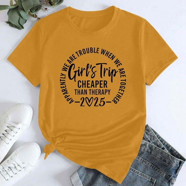 T-Shirt à Manches Courtes pour Femmes Seductiva Vente Liquidation 2025 Voyage de Fille 2025 T-Shirt Mode pour Femmes Col Rond Décontracté Manches Courtes0