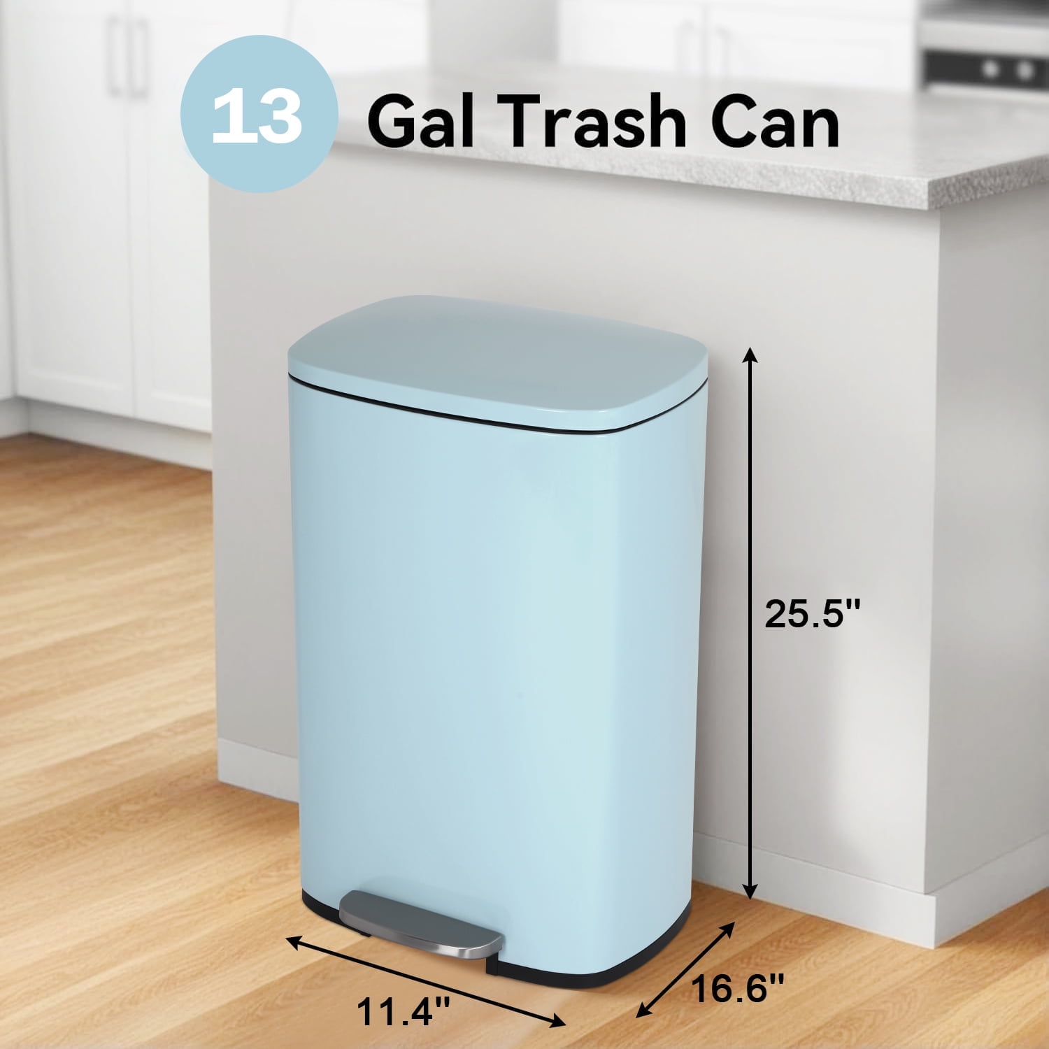 13 Gallon Stainless Steel Trash Can Kitchen Trash Can with Lid, Step Trash Can Garbage Can for Bathroom,Bathroom, Kitchen, Office,Blue