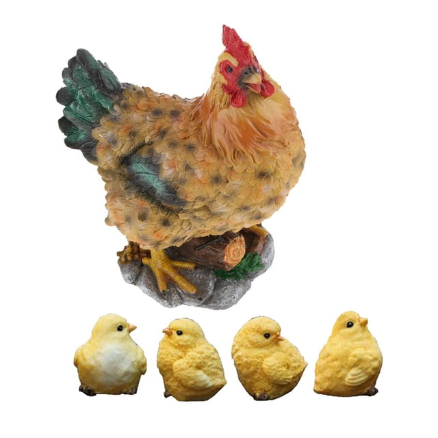 Conjunto de 1 pollos y figuras realistas y realistas para decoración al aire libre, jardín y hogar.