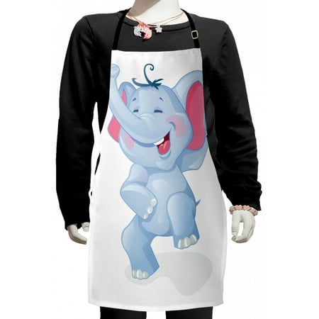

Elephant Kids Apron Funny Laughing Animal Baby Shower Kindergarten Animal Happiness Kids Theme Boys Girls Apron Bib with Adjustable Ties for Cooking Baking Painting Baby Blue and Pink by Ambesonne