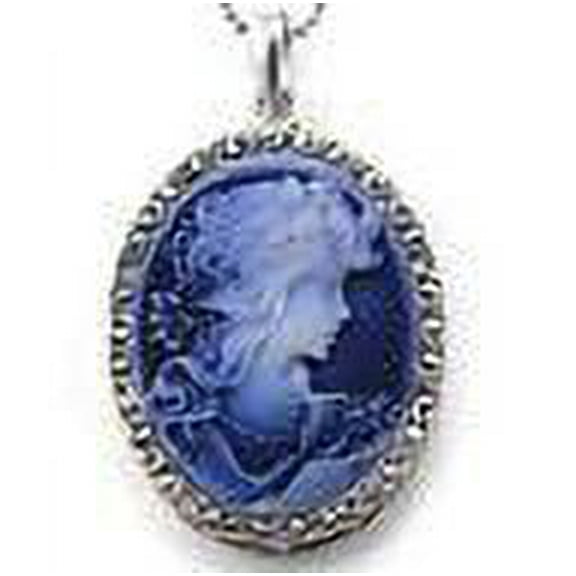 White Blue Cameo Pendant Necklace Charm Antique Silver Brass Lady Oval Women m1