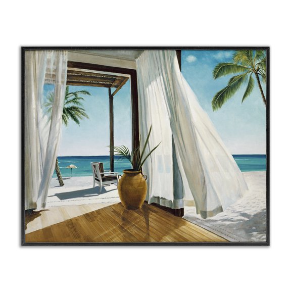 Stupell Industries Coastal Beach Resort Ocean Landscape Black Framed Giclee Art, 30 x 24, by Jacob Reed