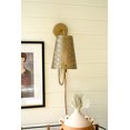 thumbnail image 2 of Double Antique Brass Wall Lamp With Perforated Metal Shade, 2 of 3