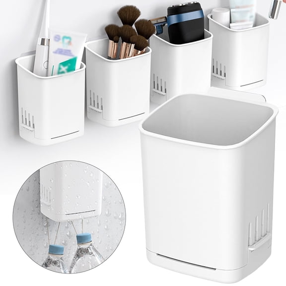 WUXIAB Self-Adhesive Wall-Mounted Toothbrush Holder – Multipurpose Bathroom Storage,Daily Organizer For Electric Toothbrush,Toothpaste,Razor,Comb & Facial Cleanser,Shower Accessories Hanger B