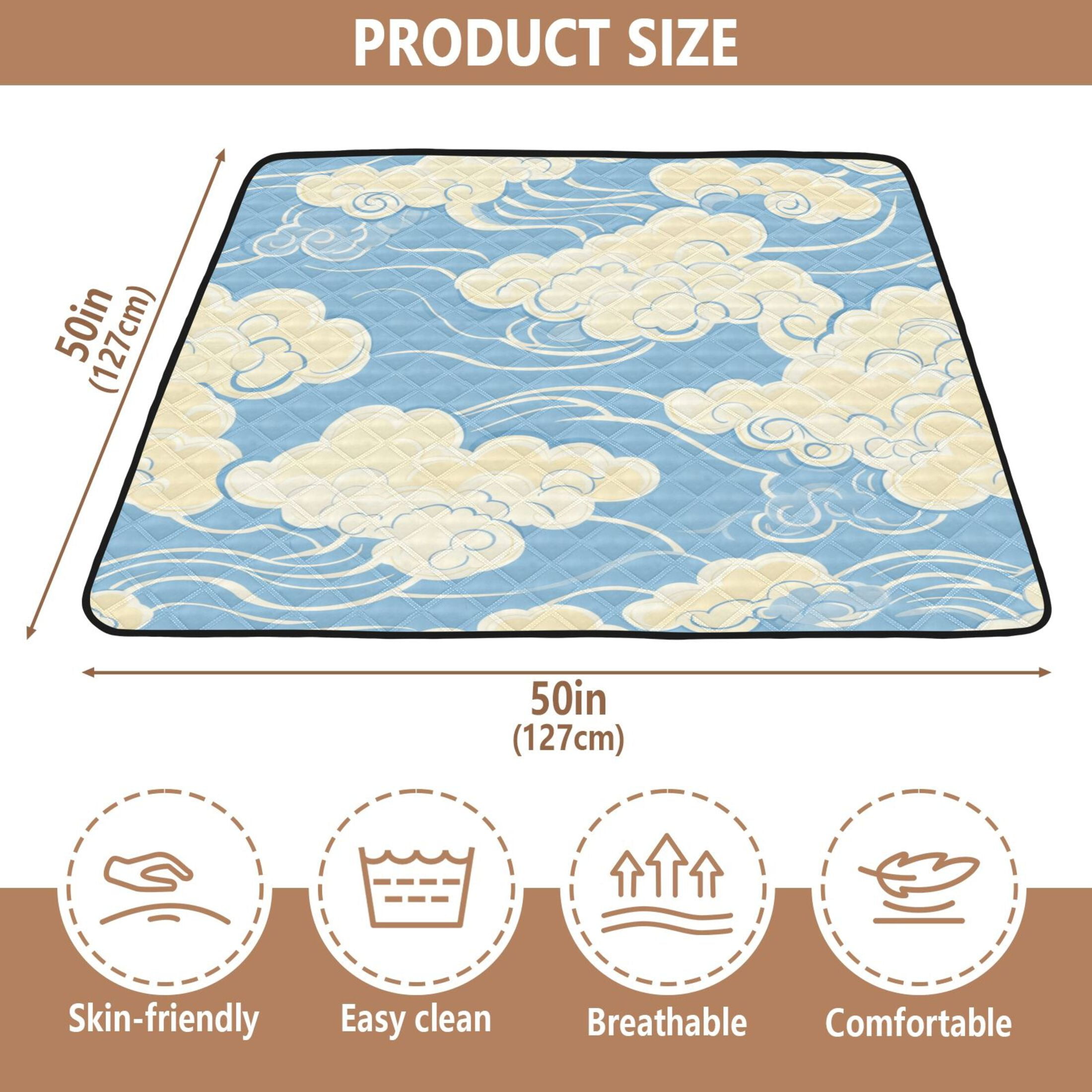 WOBOGO White Cloud Pattern on Blue Background Baby Playmats Extra Large Waterproof Rollable Activity Pads for Toddlers 50×50inch