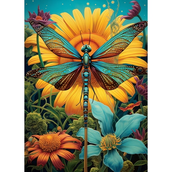 Sunflowers and Dragonflies DIY 5D Diamond Art Paint with Full Drill Round Diamond Gems Painting by Number Kits for Adults Art Craft Home Wall Decoration 11.8x15.8inch(5)