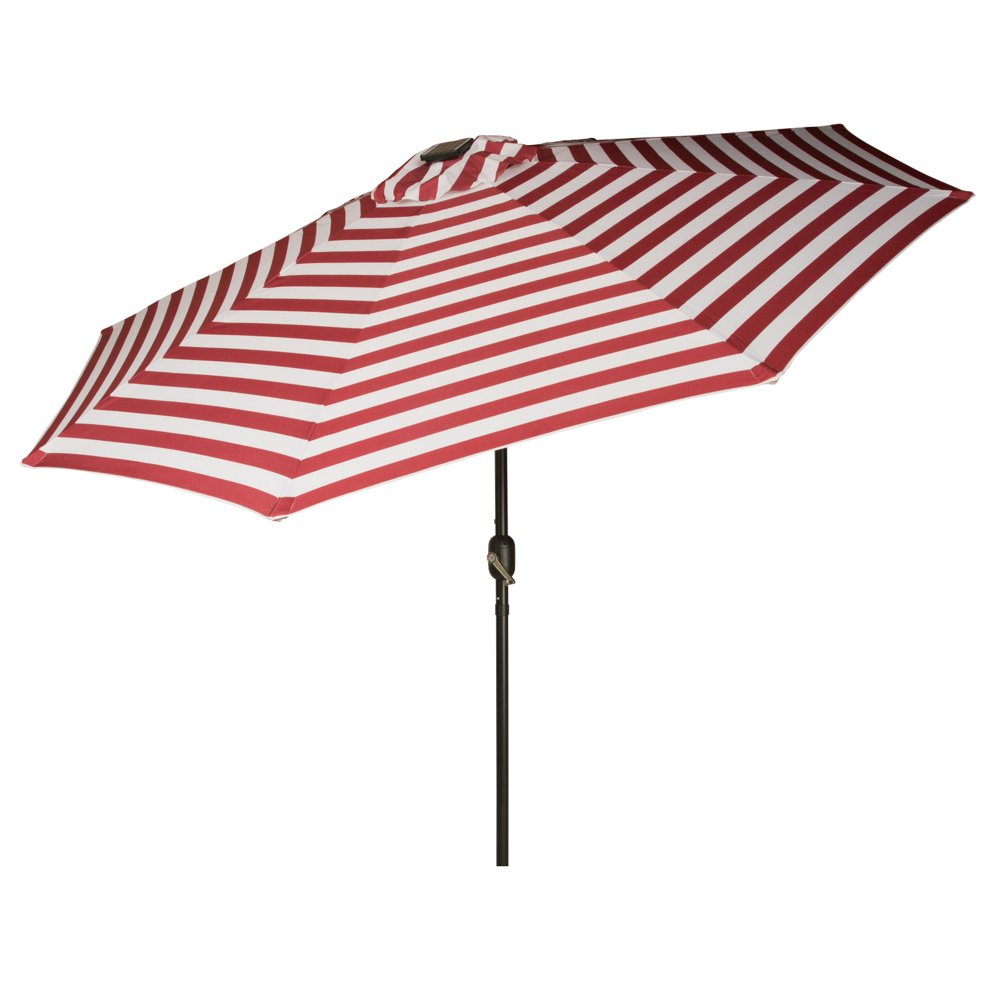 Deluxe Solar Powered LED Lighted Patio Umbrella, 9', By Trademark Innovations, Red Stripe