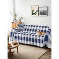 thumbnail image 3 of Navy Blue White Plaid Couch Cover for 2 Cushion Couch, Farmhouse Checkered Buffalo Washable Love Seat Sofa Covers Slipcover, Throw Sofa Covers for Pets, Furniture Protector 71"x102", 3 of 9