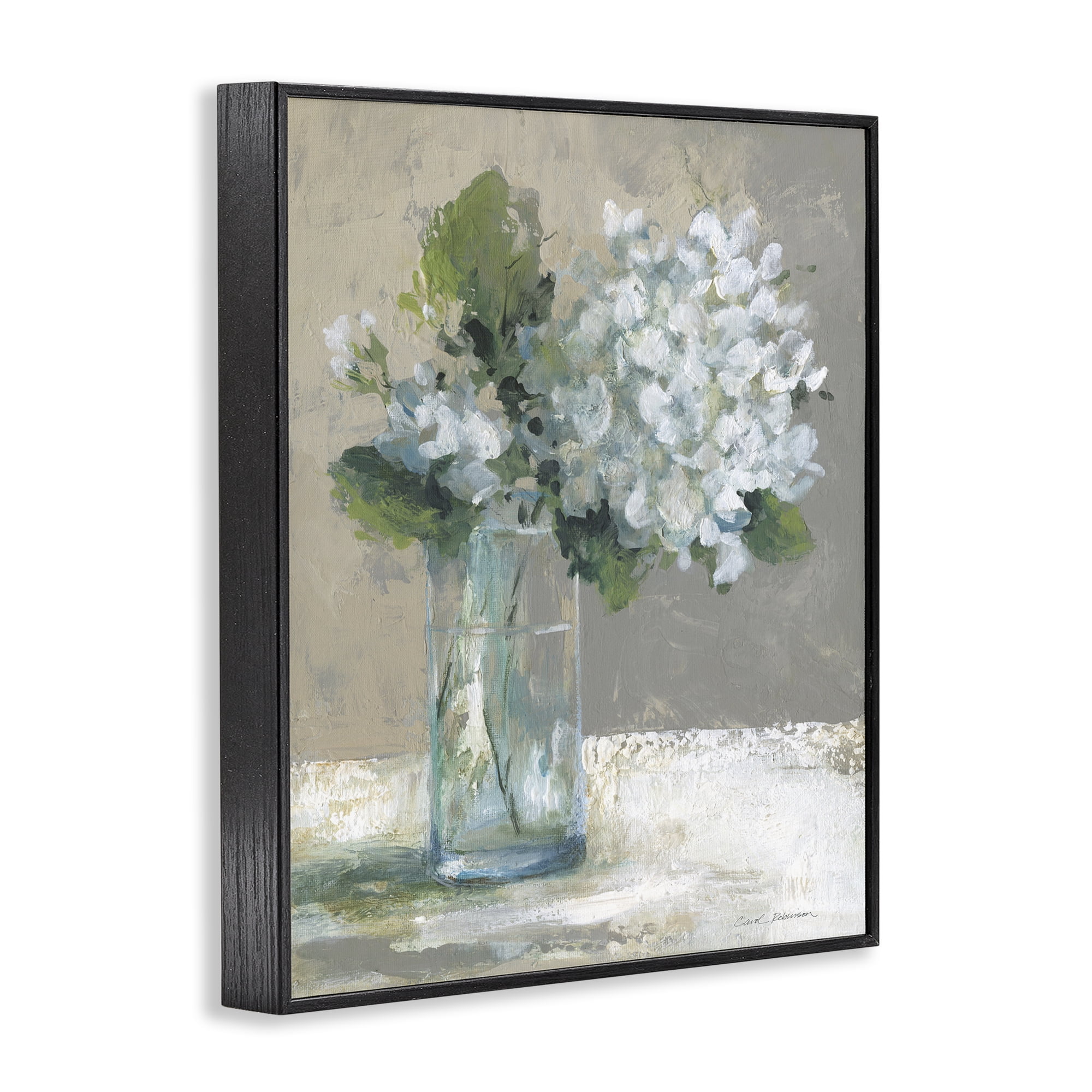 Stupell Industries Serene White Hydrangeas in Glass Black Framed Giclee Art, design by Carol Robinson