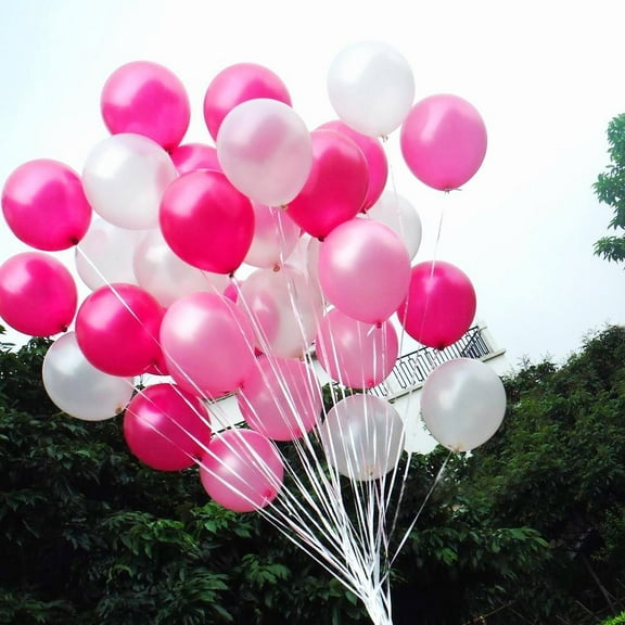 12" Helium Quality Pearl Latex Balloons - White, Light Pink and Dark Hot Pink 100 Count