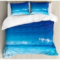 thumbnail image 3 of Landscape Duvet Cover Set Twin Size, Ocean Scenery Deep Sea Beach Hot Summer Themed Photo, Decorative 2 Piece Bedding Set with 1 Pillow Sham, Turquoise Pale Blue and Dark Blue, by Ambesonne, 3 of 3