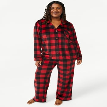 Joyspun Women's Velour Knit Pajama Set, 2-Piece, Sizes S to 5X