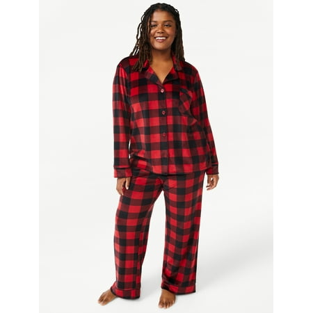 Joyspun Women's Velour Knit Pajama Set, 2-Piece, Sizes S to 5X