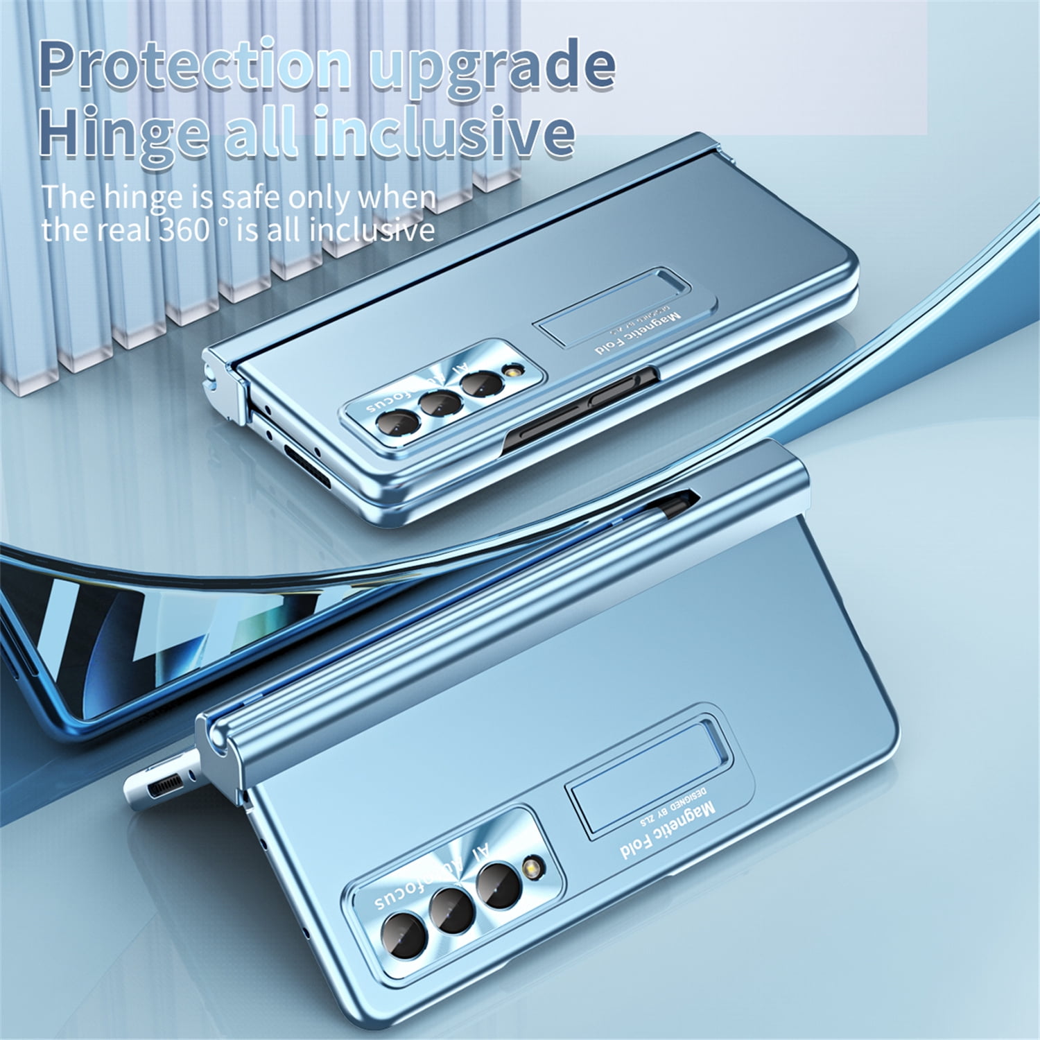 Allytech for Samsung Galaxy Z Fold 4 Case with S Pen Holder, [Come with S Pen Fold Edition] Drop Proof Kickstand All-inclusive Plating Folding Phone Case Cover for Samsung Z Fold 4 5G 2022, Blue