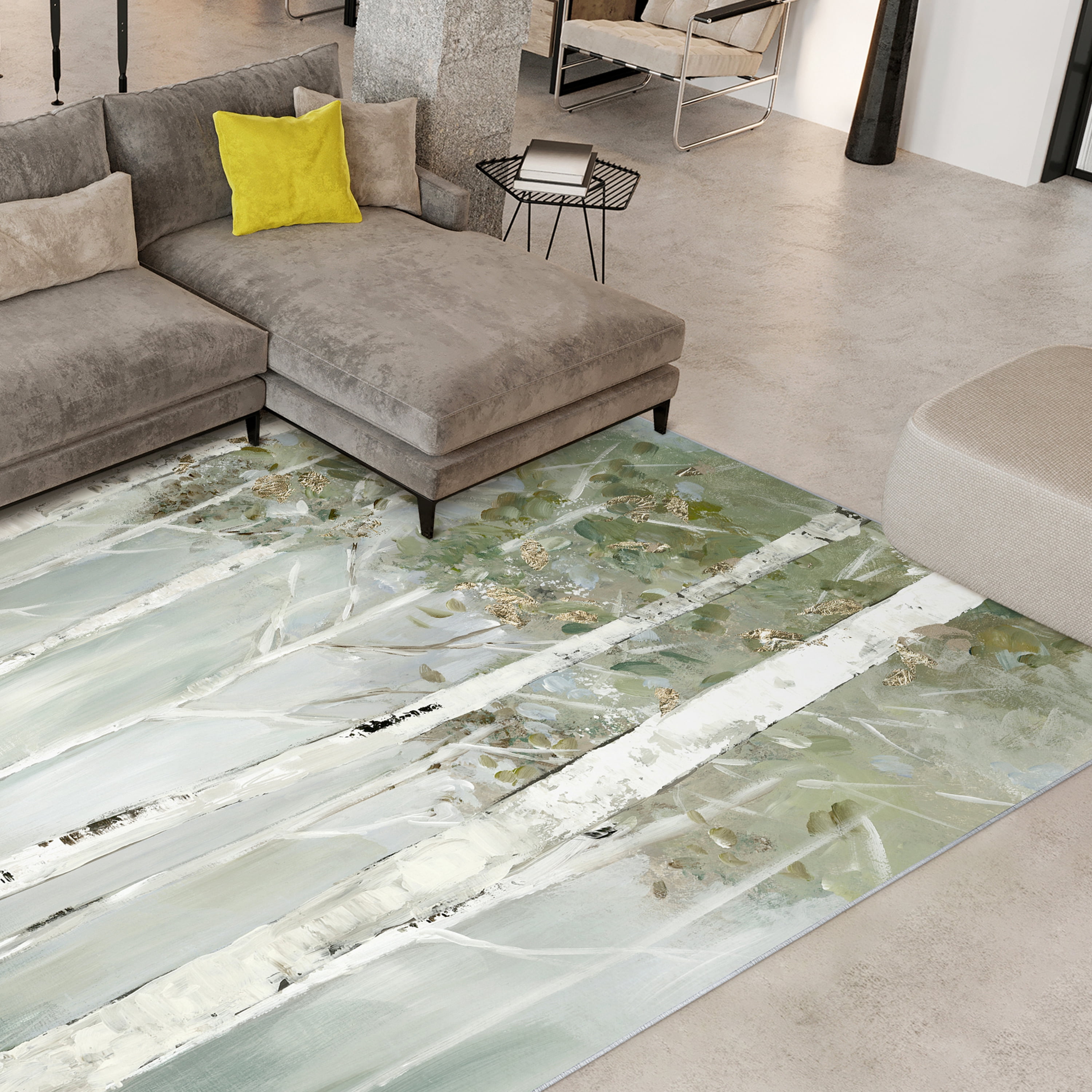 Whispering Green Birch Forest II Washable Art Area Rug size 8'x10', Power-loomed, Heavenly Softness with Non-Slipping Backing