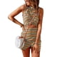 thumbnail image 1 of Vestido cruzado ahuecado con estampado colorido, cuello redondo, sin mangas, ajustado con envoltura torcida para mujer, 1 of 5