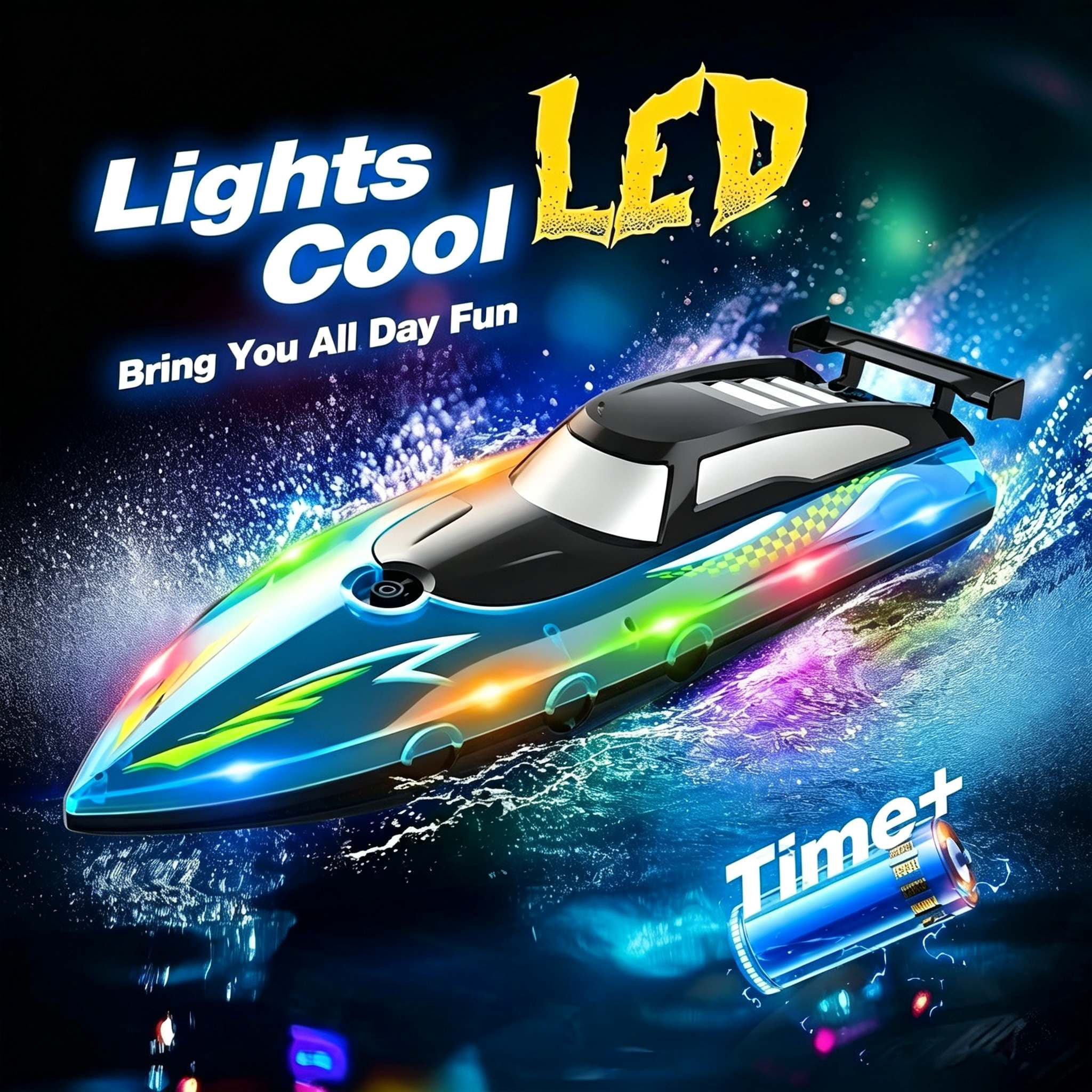 Tigozz RC Boat with LED Lights for Adults and Kids, 2.4GHz Fast Remote Control Speedboat for Lakes and Pools, Motorized High Speed Water Toys, Blue