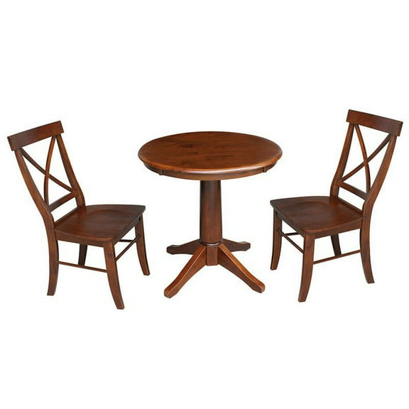 International Concepts 3-Piece Dining Set with 30" Round Pedestal Table and 2 Cross Back Chairs, Espresso