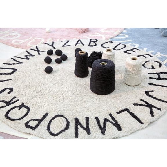 BUNGALOWANDBEYOND Round ABC Rug For Kids | Educational Alphabet Rug | Nursery, Playroom, Classroom, And Kids Room Rug | Play Area Rug | Alphabet Custom Rug | 3.7 ft Diameter