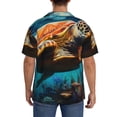 thumbnail image 3 of Balery Colorful Flower Sea Turtle Camisa Casual de Manga Corta con Botones para Hombre, Texturizada, Estilo Cubano, para Playa, Verano-Small, 3 of 5