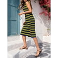 thumbnail image 3 of Sleeveless Women's Striped Summer Dress Casual Polo V Neck Slit Loose Fit T Shirt Midi Dresses, 3 of 7