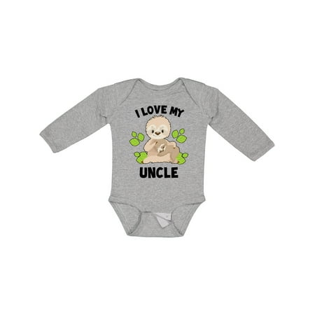 

Inktastic Cute Sloth I Love My Uncle with Green Leaves Gift Baby Boy or Baby Girl Long Sleeve Bodysuit