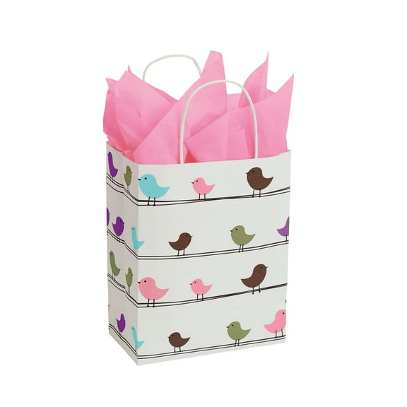 SSWBasics Medium Little Birdies Paper Shopping Bags - Medium Size 8 ¼”L x 4 ¾”D x 10