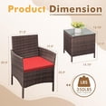 thumbnail image 7 of Flamaker Patio Furniture Set 3 Pieces All-Weather Rattan Outdoor Furniture Patio Chairs with Tempered Glass Table for Porch Bistro Balcony (Brown/Red), 7 of 7