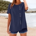 thumbnail image 2 of Blusa de trabajo,Blusa de algodón para mujer, jersey de manga corta con cuello en V, top informal con botones en el bajo, ideal para el hogar y el uso diario, sopatenor, 2 of 9