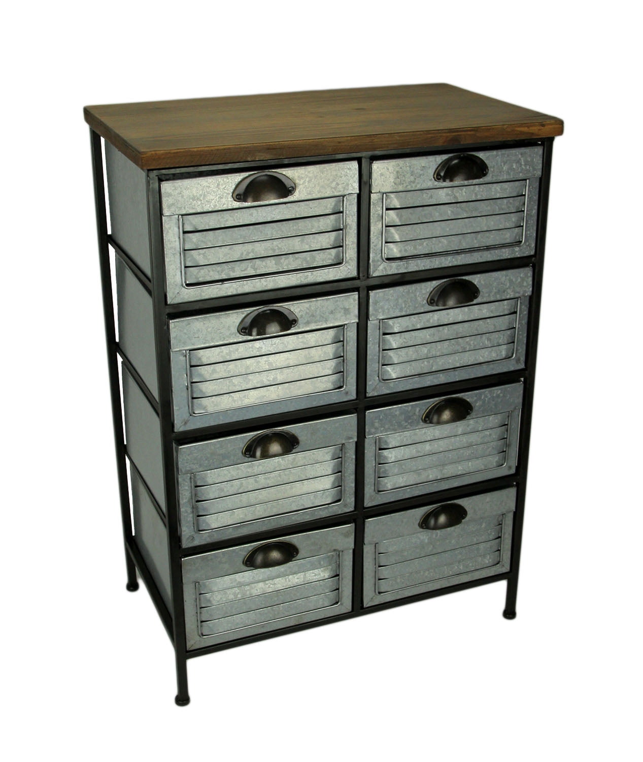 Galvanized Metal Wood Topped 8Drawer Storage