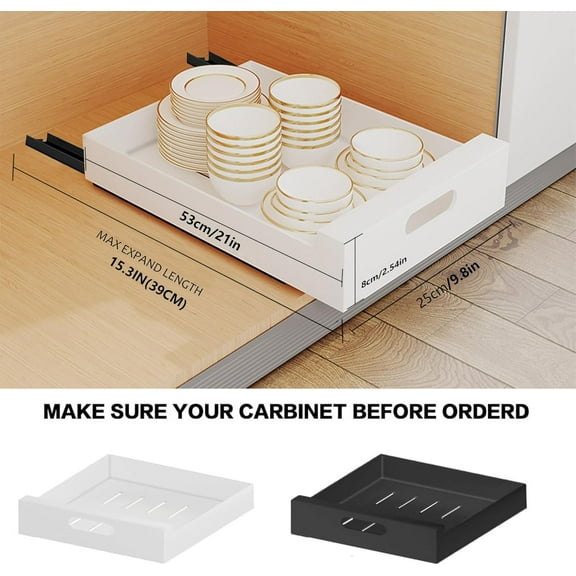 qewtrs 2 Pack Pull Out Drawers for Cabinets  10" W Pull Out Cabinet Organizer Adhesive Sturdy Carbon Steel  Pull Out Shelves for Kitchen  Pantry and Bathroom Vanity  10" W x 16.9&