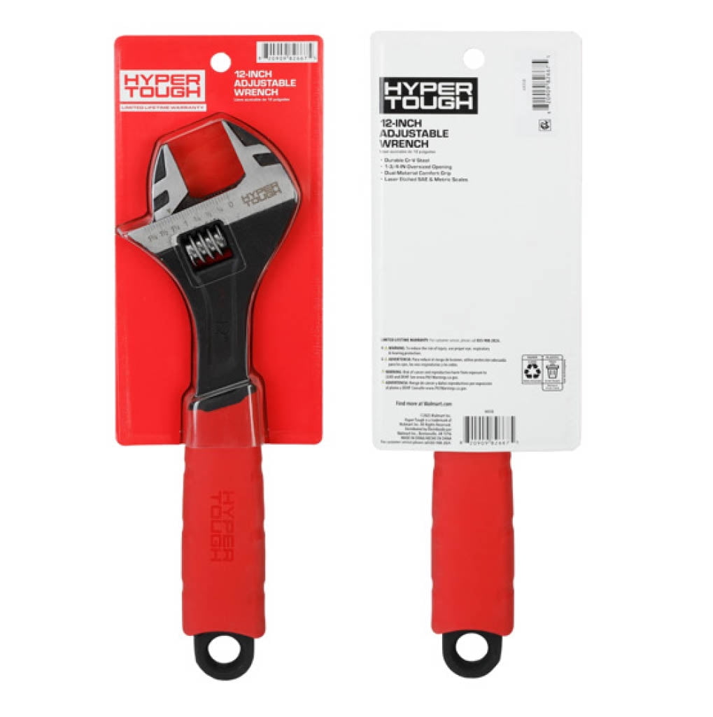 Hyper Tough 12-inch Wide Jaw Adjustable Wrench, Dual Material Comfort Grips