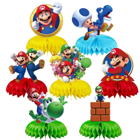 7Psc Mario birthday party supplies, honeycomb center decorations, party decorations, double-sided desktop decorations, center decorations for parties