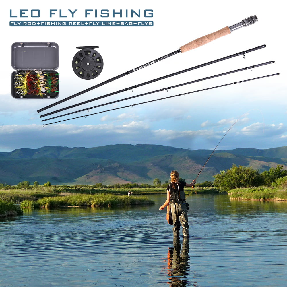 Fly Fishing Rod & Reel Combo 20 Flies Starter Package Fish Pole Kit w/Carry Bag 