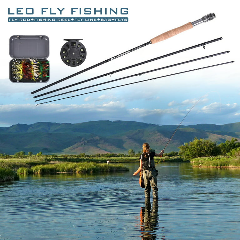 LEO 9' Fly Fishing Rod and Reel Combo Starter Kit, 4 Piece Lightweight  Ultra-Portable Fly Rod Complete Starter Package with Carrier Bag, 20 Flies  