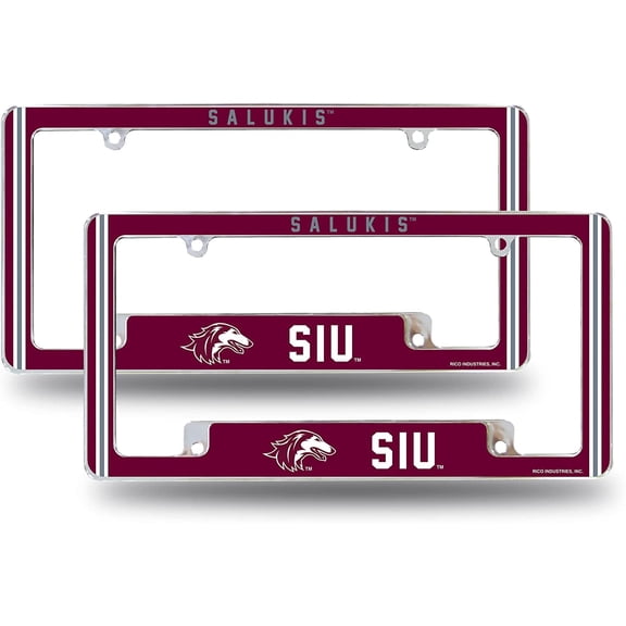 Southern Illinois NCAA Salukis (Set of 2) Chrome Metal License Plate Frames with Bold Full Frame Design