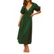 thumbnail image 2 of TRKIYQC Vestido de cintura ceñida para mujer, falda hasta los tobillos con mangas cortas abullonadas y escote en V profundo de color sólido, S/M/L/XL TRKIYQC moda, 2 of 9