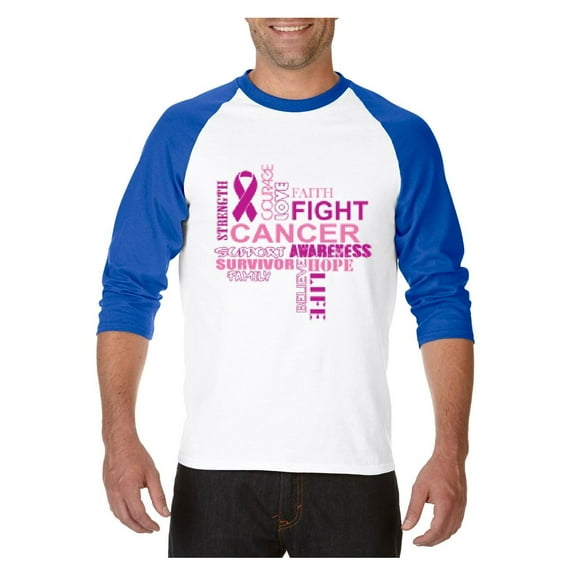 MmF - Mens Raglan Sleeve Baseball T-Shirts, up to Size 3XL - Fight Breast Cancer