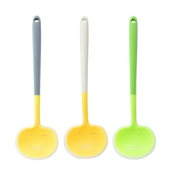 Silicone Soup Spoon with Long Handle,15in Ladle Spoon,3-Piece Silicone Spatula Set - Heat Resistant & Non-Stick Cooking Utensils for Baking, Flipping, Stirring, Serving