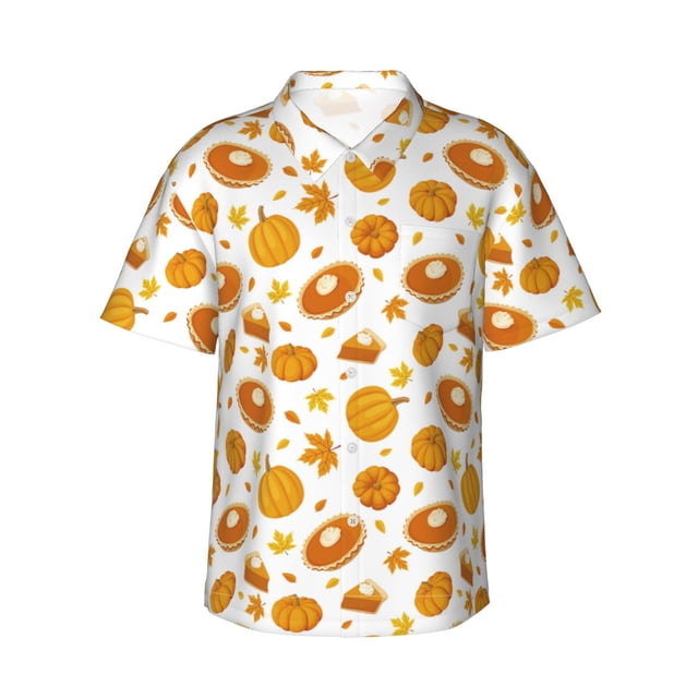 Balery Pumpkin Maple Leaves Camisas hawaianas de manga corta para hombre, camisas playeras de corte holgado, camisas de vacaciones con botones,Large