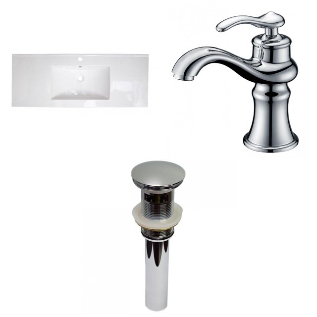 American Imaginations 39.75-in. W 1 Hole Ceramic Top Set In White Color - Overflow Drain Incl. AI-29765
