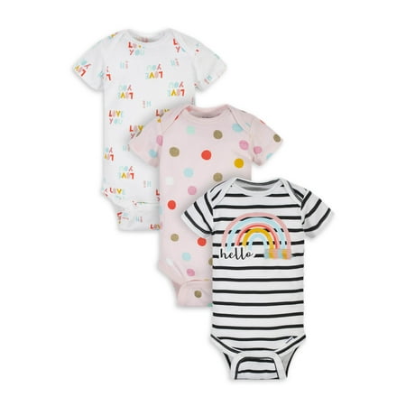 Gerber Organic Cotton Baby Girl Rainbow Bodysuit, 3 Pack