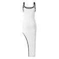 thumbnail image 6 of Caoirhny Women Slim Midi Dress Spaghetti Straps Sleeveless Contrast Color Ribbed Cut-out Side Split Dresses, 6 of 9