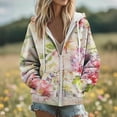 thumbnail image 4 of cocolona Hoodies for Women Casual Long Sleeve Zip Up Hooded Sweatshirts Fall Winter Fashion Floral Print Jacket Coats with Pockets, 4 of 6