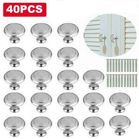 

40 PCS Silver Door Knobs Cabinet Handles Cupboard Drawer Kitchen Pulls Hollow Stainless Steel Hardware with Screws